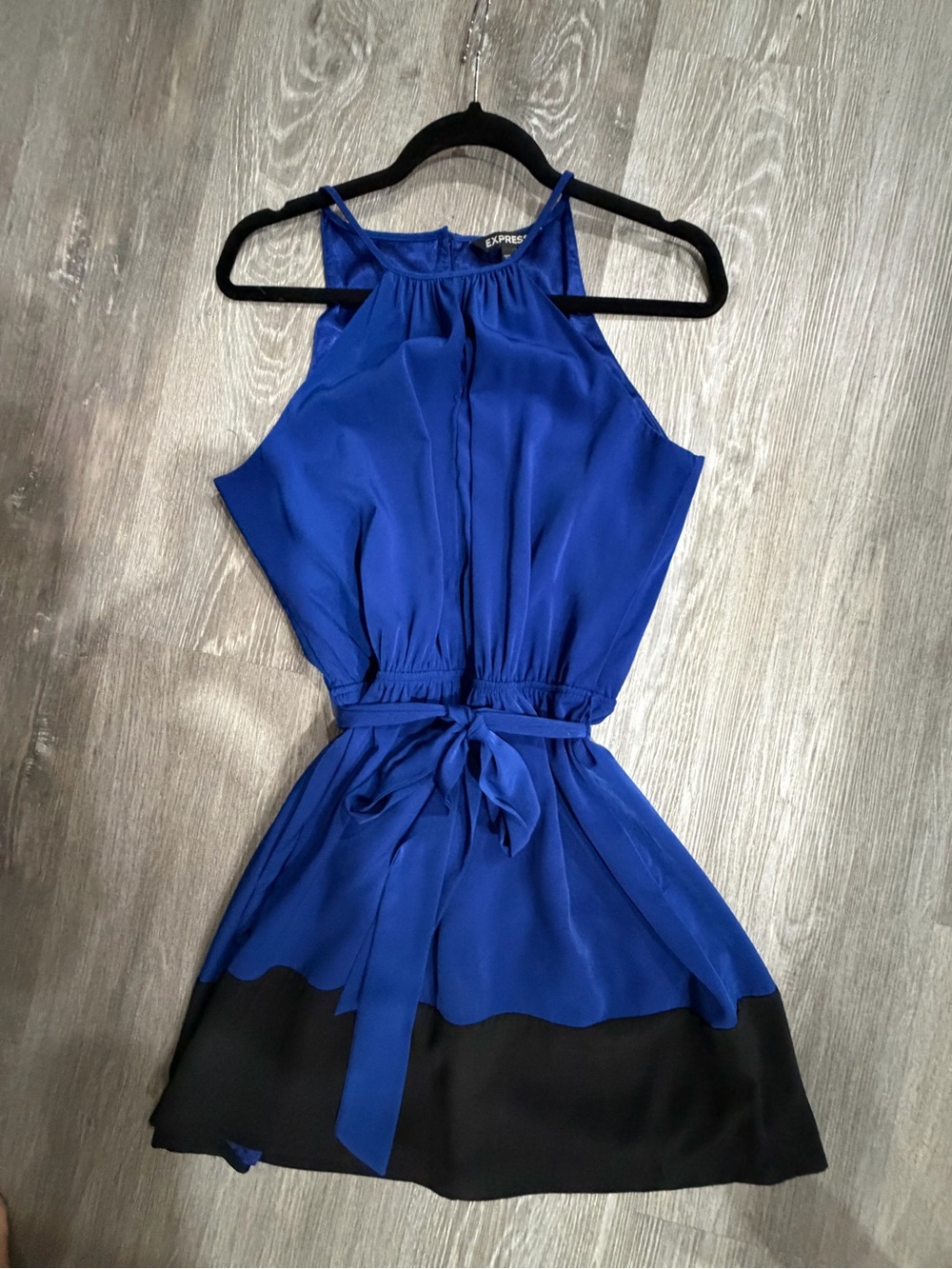Express Royal Blue and Black Halter Tie-Waist Mini Dress